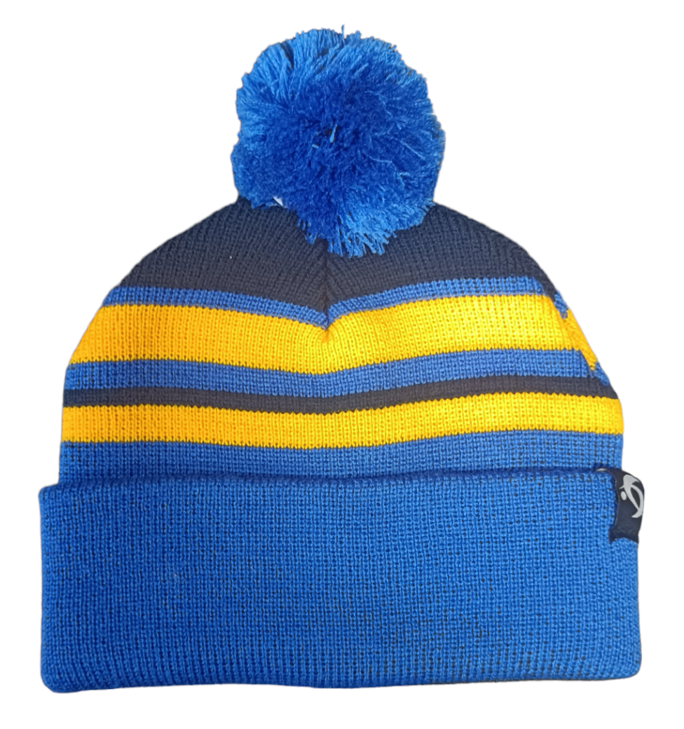 PREMIER SPORTS BLUE/GOLD BOBBLE HAT - BLUE BOBBLE