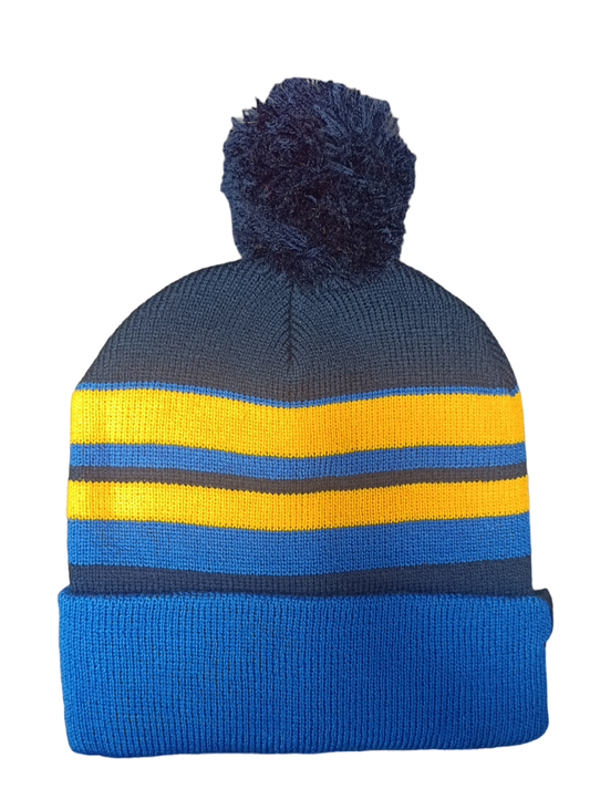 PREMIER SPORTS BLUE/GOLD BOBBLE HAT - NAVY BOBBLE