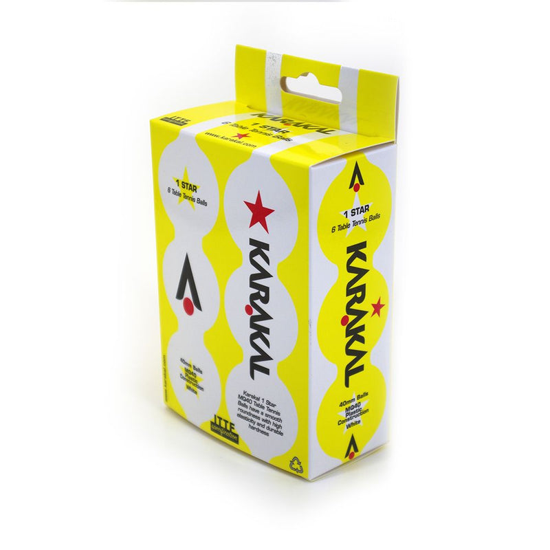 Karakal - 1 Star Table Tennis Balls - 6 Pack - White
