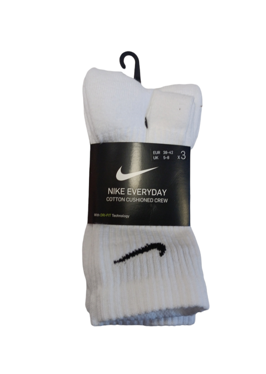 NIKE EVERYDAY COTTON CUSHIONED CREW SOCK (3 PACK) -WHITE