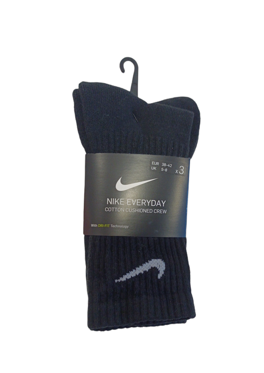 NIKE EVERYDAY COTTON CUSHIONED CREW SOCK (3 PACK) -BLACK
